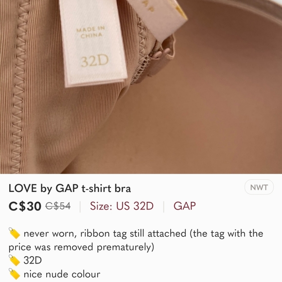 NWOT LOVE by GAP t-shirt bra - Picture 4 of 4
